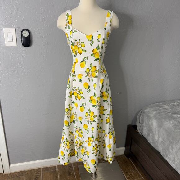 Cynthia Rowley Linen-Blend Lemon Print Dress, White/Yellow, 6 - Picture 1 of 8